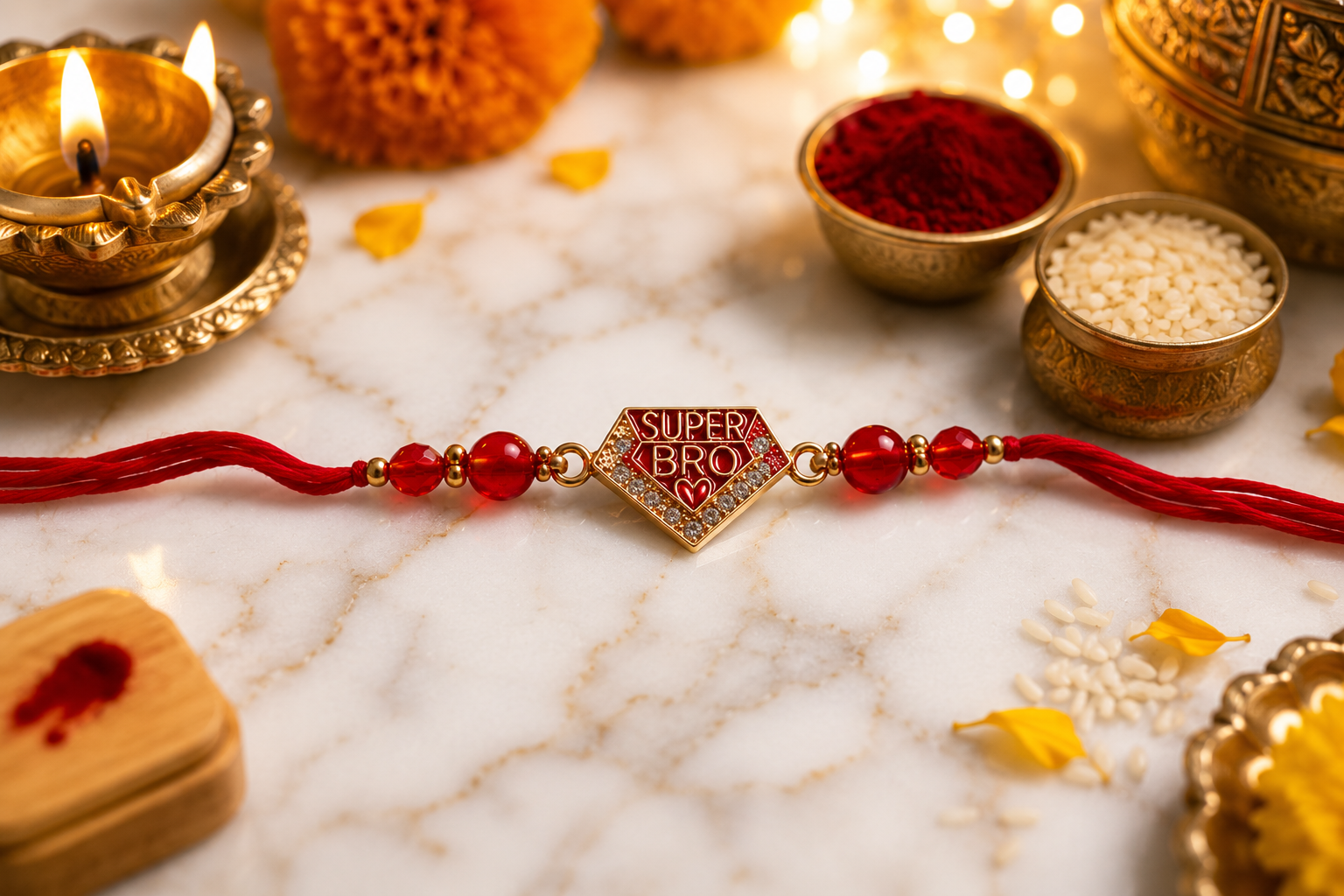 Premium Super Bro Rakhi with Red Crystal Beads | Designer Brother Rakhi | Raksha Bandhan 2026
