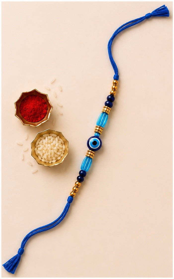 Festoria Premium Evil Eye Rakhi with Blue Beads | Nazar Protection Designer Rakhi for Brother | Raksha Bandhan 2026