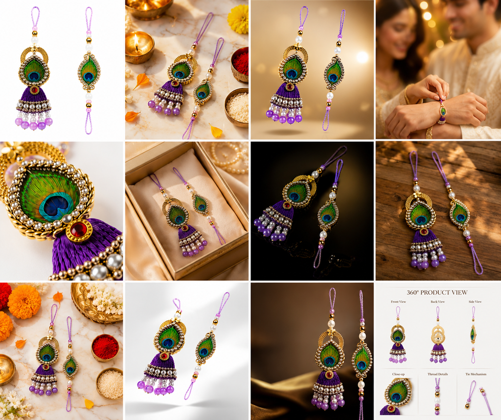 Festoria Premium Peacock Bhaiya Bhabhi Rakhi Set | Designer Krishna Lumba Rakhi for Couples | Raksha Bandhan 2026