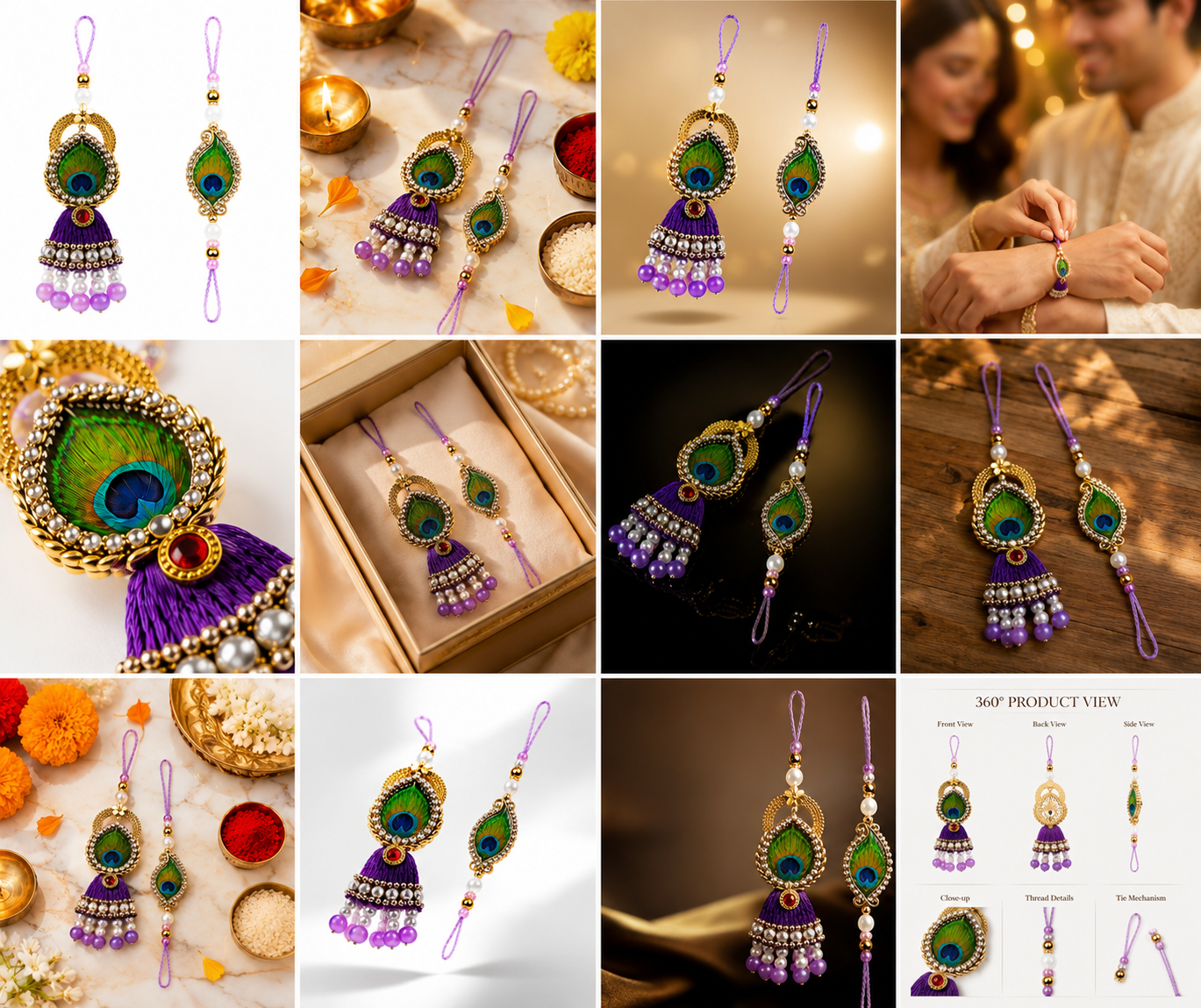 Festoria Premium Peacock Bhaiya Bhabhi Rakhi Set | Designer Krishna Lumba Rakhi for Couples | Raksha Bandhan 2026