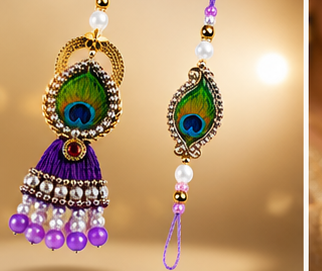Festoria Premium Peacock Bhaiya Bhabhi Rakhi Set | Designer Krishna Lumba Rakhi for Couples | Raksha Bandhan 2026