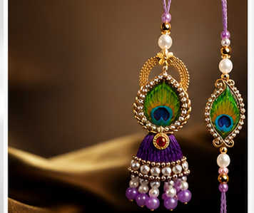 Festoria Premium Peacock Bhaiya Bhabhi Rakhi Set | Designer Krishna Lumba Rakhi for Couples | Raksha Bandhan 2026