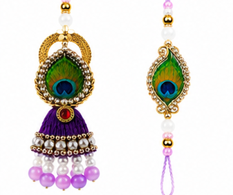 Festoria Premium Peacock Bhaiya Bhabhi Rakhi Set | Designer Krishna Lumba Rakhi for Couples | Raksha Bandhan 2026