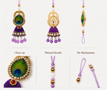 Festoria Premium Peacock Bhaiya Bhabhi Rakhi Set | Designer Krishna Lumba Rakhi for Couples | Raksha Bandhan 2026