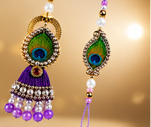 Festoria Premium Peacock Bhaiya Bhabhi Rakhi Set | Designer Krishna Lumba Rakhi for Couples | Raksha Bandhan 2026