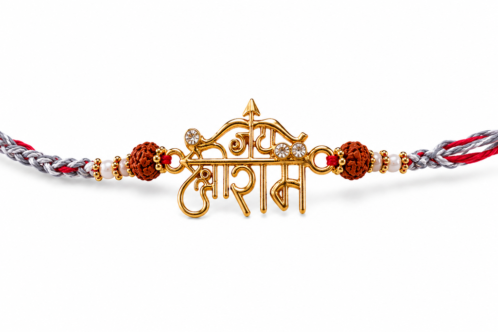 Premium Jai Shree Ram Rakhi with Rudraksha & Pearl Beads with Wild Stone perfume and chocolates| Spiritual Rakhi for Brother | Raksha Bandhan 2026