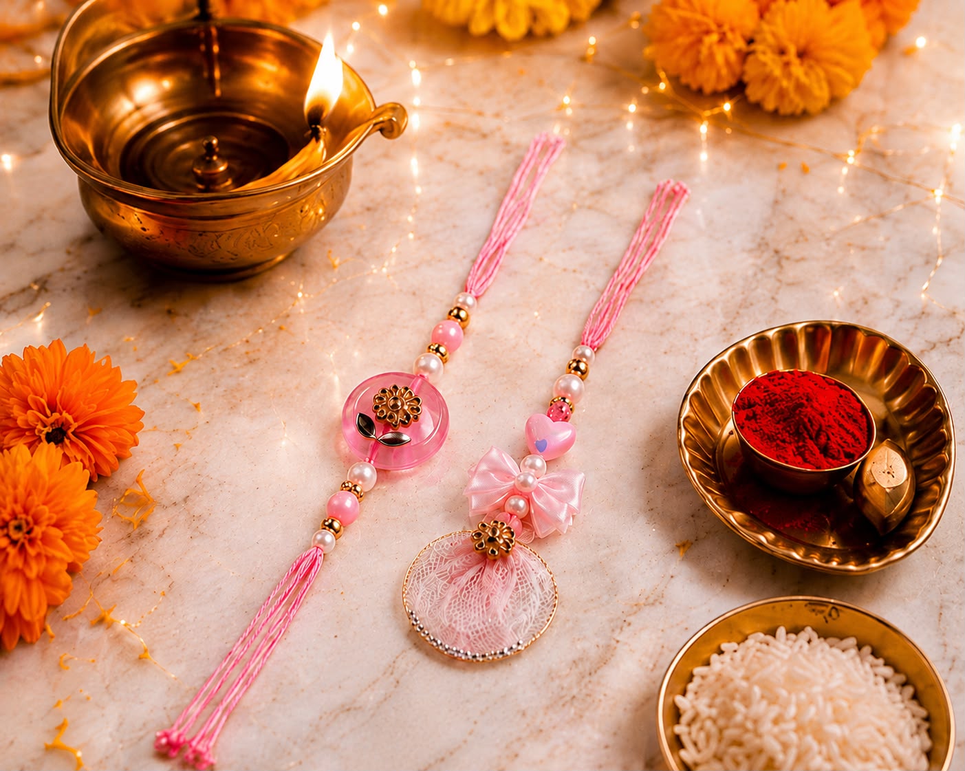 Premium Pink Floral Bhaiya Bhabhi Rakhi Set | Designer Lumba Rakhi for Couples | Raksha Bandhan 2026