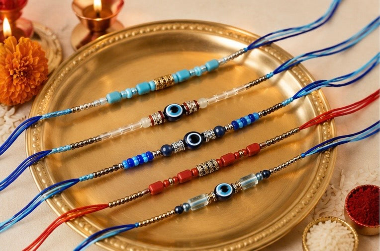 Festoria Premium Combo Rakhi for Brother | Handmade Nazar Rakhi with Blue Thread &  Chocolates | Designer Raksha Bandhan Rakhi 2026| Pack of 5 |