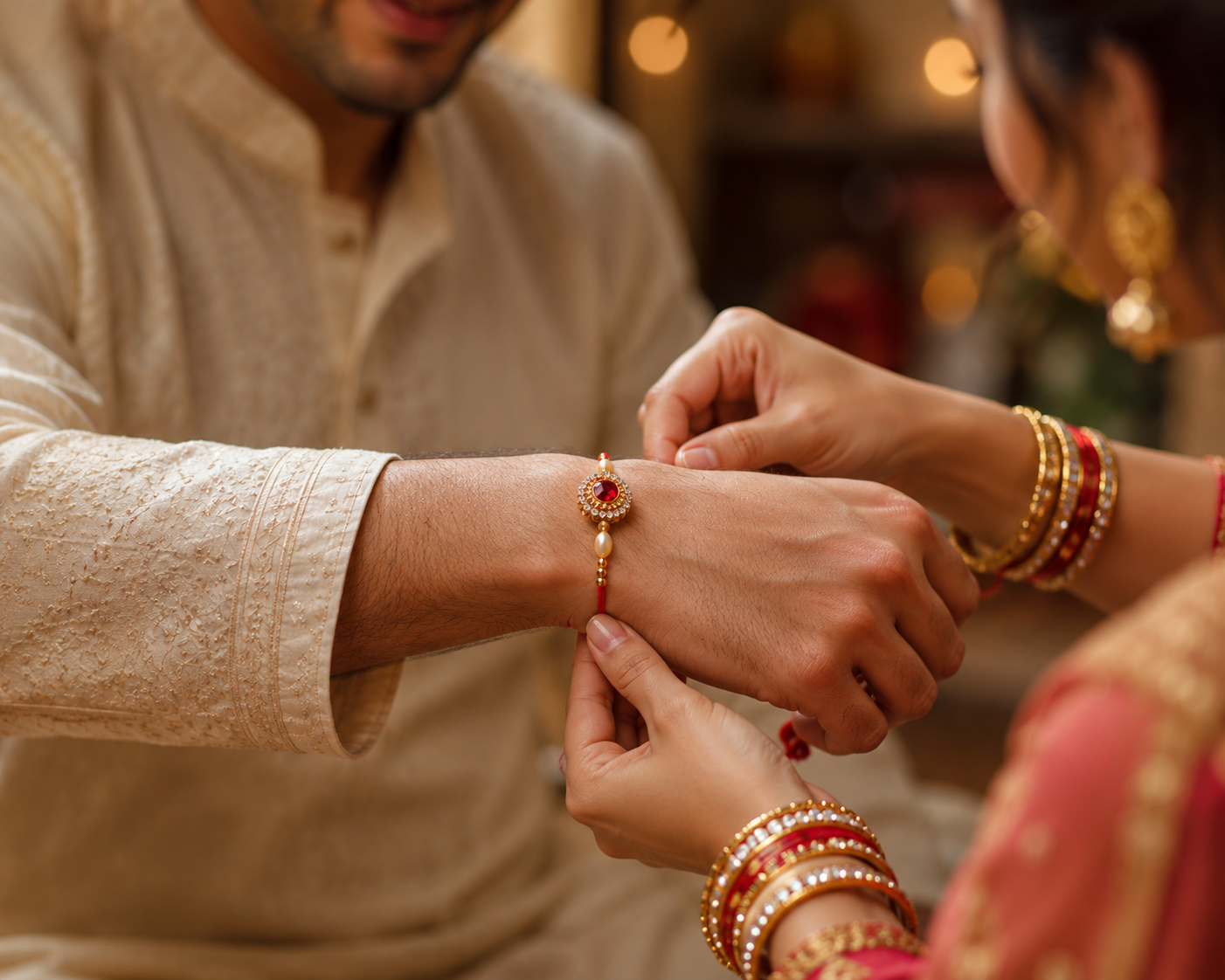 Premium Designer Kundan Rakhi with Red Stone, Pearl & Gold Beads | Luxury Rakhi for Brother | Raksha Bandhan 2026