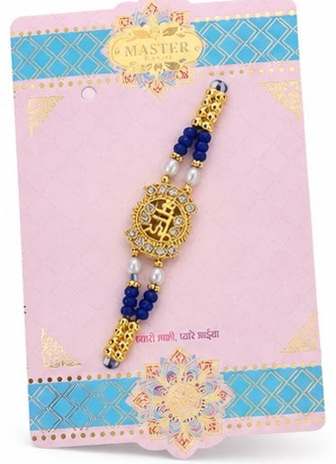 Festoria Premium Bhai Designer Rakhi with Blue Beads & Pearl Accents | Luxury Rakhi for Brother | Raksha Bandhan 2026