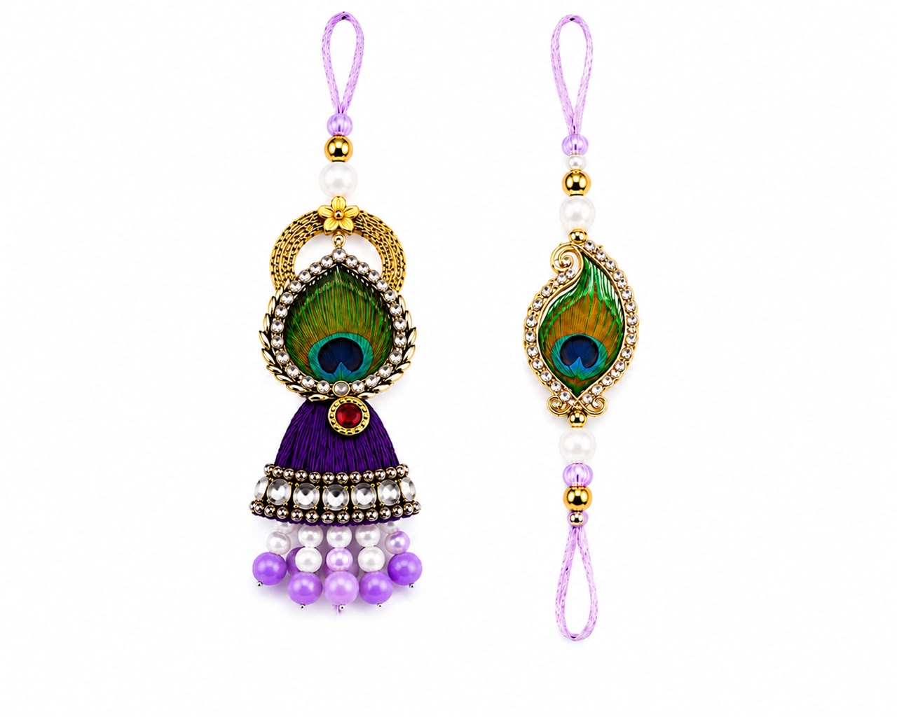 Festoria Premium Peacock Bhaiya Bhabhi Rakhi Set | Designer Krishna Lumba Rakhi for Couples | Raksha Bandhan 2026