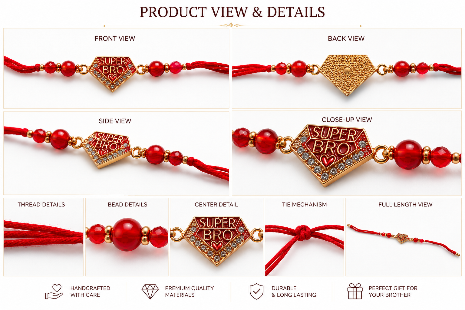Premium Super Bro Rakhi with Red Crystal Beads | Designer Brother Rakhi | Raksha Bandhan 2026
