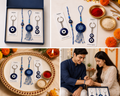 Premium Blue Evil eye Bhai Bhabhi Rakhi Set with Matching Lumba with 2 EVIL EYE Keychain