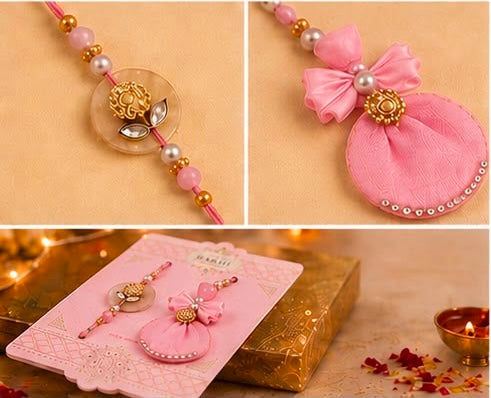 Premium Pink Floral Bhaiya Bhabhi Rakhi Set | Designer Lumba Rakhi for Couples | Raksha Bandhan 2026
