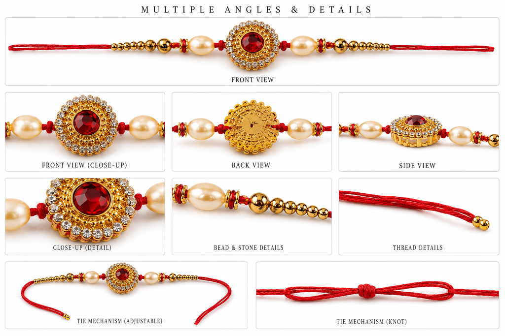 Premium Designer Kundan Rakhi with Red Stone, Pearl & Gold Beads | Luxury Rakhi for Brother | Raksha Bandhan 2026