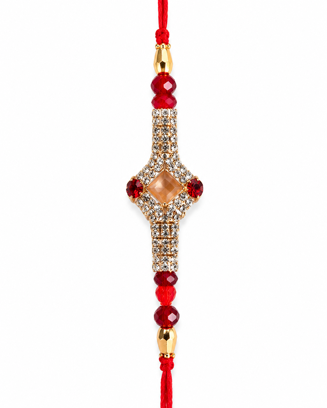 Premium Designer Crystal Stone Rakhi with Red Crystal Beads, greeting card and perfume | Luxury Rakhi for Brother | Raksha Bandhan 2026