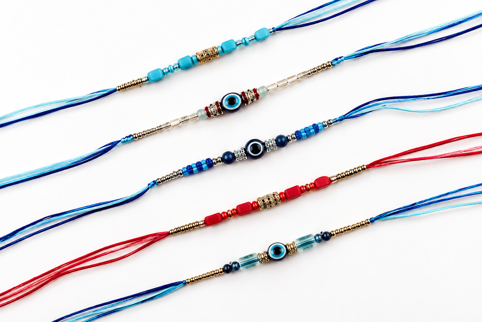 Festoria Premium Combo Rakhi for Brother | Handmade Nazar Rakhi with Blue Thread &  Chocolates | Designer Raksha Bandhan Rakhi 2026| Pack of 5 |