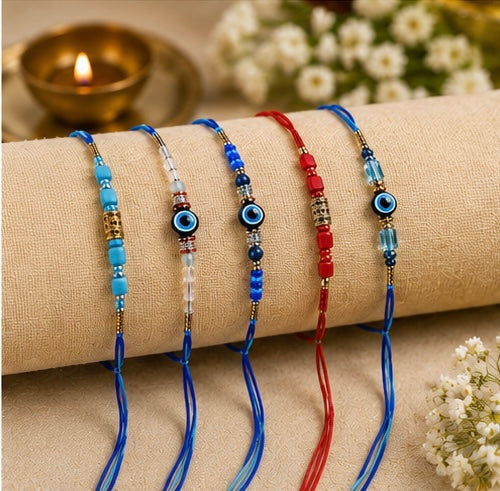Festoria Premium Combo Rakhi for Brother | Handmade Nazar Rakhi with Blue Thread &  Chocolates | Designer Raksha Bandhan Rakhi 2026| Pack of 5 |