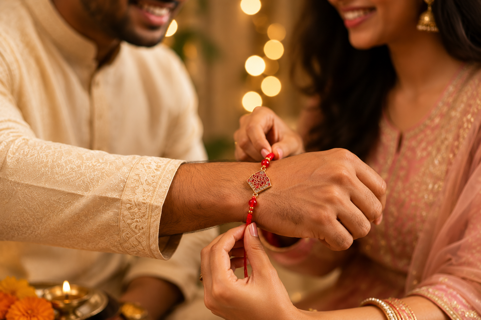 Premium Super Bro Rakhi with Red Crystal Beads | Designer Brother Rakhi | Raksha Bandhan 2026