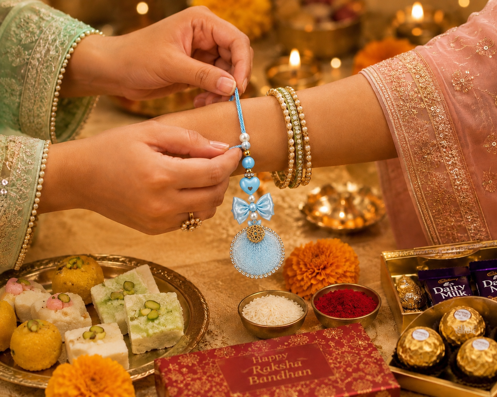Premium Pink Floral Bhaiya Bhabhi Rakhi Set | Designer Lumba Rakhi for Couples | Raksha Bandhan 2026