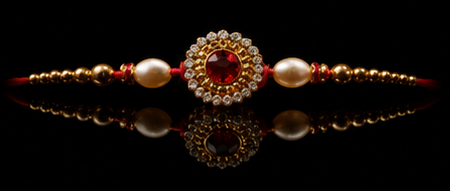 Premium Designer Kundan Rakhi with Red Stone, Pearl & Gold Beads | Luxury Rakhi for Brother | Raksha Bandhan 2026