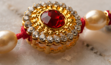 Premium Designer Kundan Rakhi with Red Stone, Pearl & Gold Beads | Luxury Rakhi for Brother | Raksha Bandhan 2026