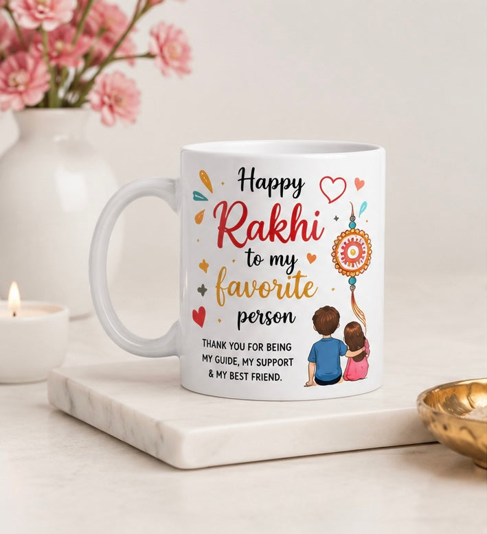 Happy Raksha Bandhan Mug for Brother | Favorite Person Coffee Mug | 11 oz Premium Glossy Ceramic Gift Mug | Rakhi Gift by Festoria