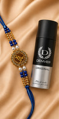 Festoria Premium Bhai Designer Rakhi with Blue Beads & Pearl Accents | Luxury Rakhi for Brother |Black Denver perfume |Raksha Bandhan 2026