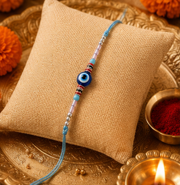 Festoria Premium Evil Eye Rakhi with Sky Blue Thread ,Chocolates & Greeting card| Nazar Protection Designer Rakhi for Brother | Raksha Bandhan 2026