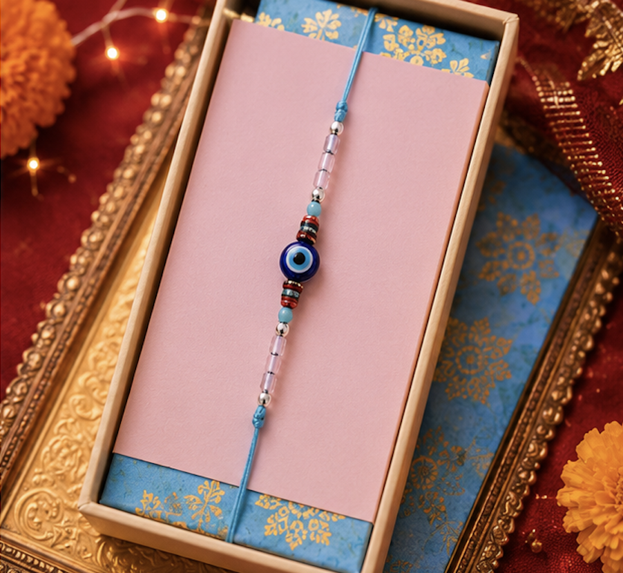 Festoria Premium Evil Eye Rakhi for Brother | Minimalist Sky Blue Nazar Rakhi | Designer Protective Raksha Bandhan Rakhi 2026