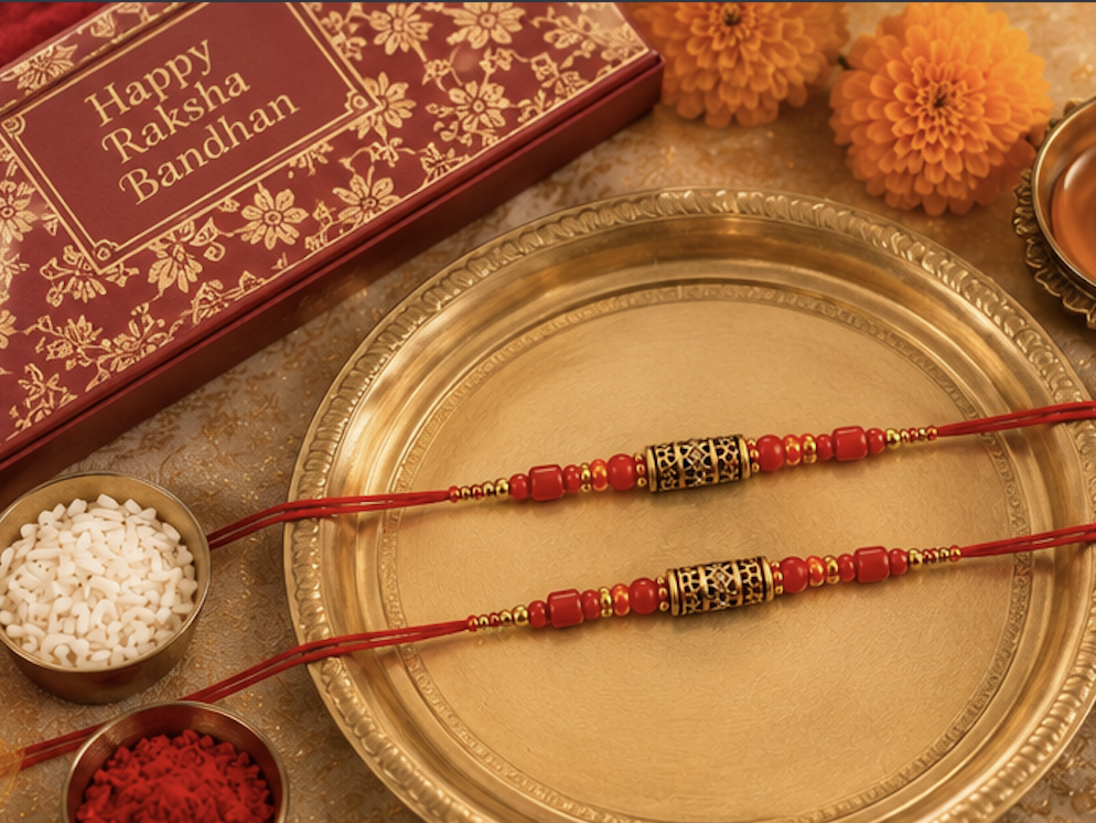 Festoria Premium Red Beaded Rakhi Set of 2 for Brother | Traditional Designer Rakhi Combo | Raksha Bandhan 2026