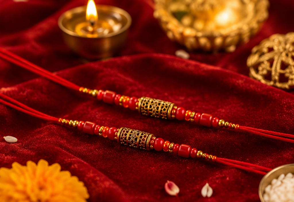 Festoria Premium Rakhi for Brother & chocolates| Handmade Rakhi with Blue & Red Thread | Designer Raksha Bandhan Rakhi 2026| Pack of 6
