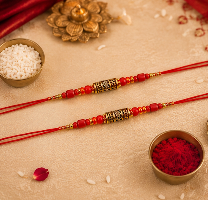 Festoria Premium Red Beaded Rakhi Set of 2 for Brother | Traditional Designer Rakhi Combo | Raksha Bandhan 2026