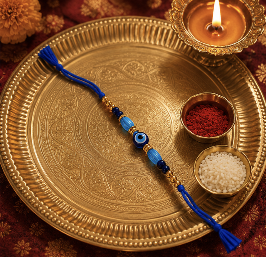 Festoria Premium Evil Eye Rakhi with Blue Beads | Nazar Protection Designer Rakhi for Brother | Raksha Bandhan 2026