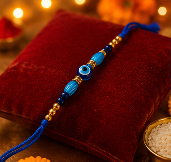 Festoria Premium Evil Eye Rakhi with Blue Beads | Nazar Protection Designer Rakhi for Brother | Raksha Bandhan 2026