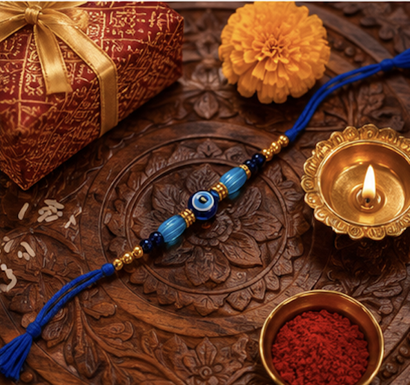 Festoria Premium Evil Eye Rakhi with Blue Beads | Nazar Protection Designer Rakhi for Brother | Raksha Bandhan 2026